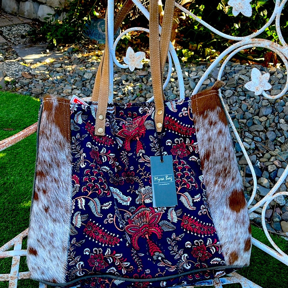 Myra tote bag leather paisley print cowhide shoulder handles